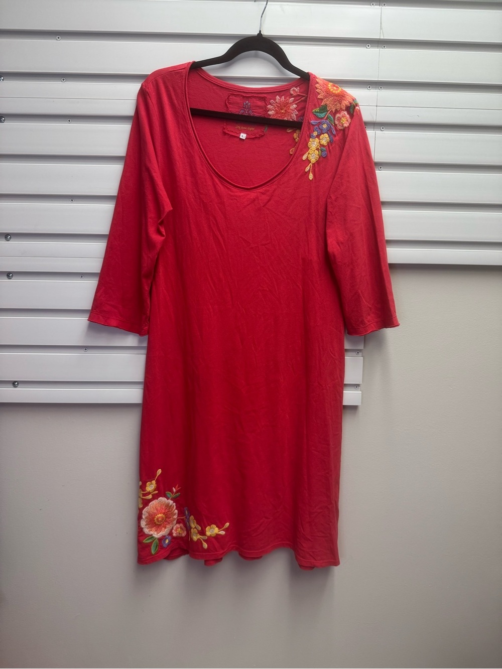 Johnny Was Floral Embroidered Red Boho Dress